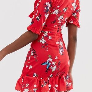 Parisian Tall tie front skater dress in red floral